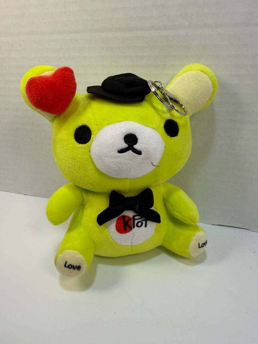 San-X Rilakkuma Neon Green Plush Keychain with Hat and Bowtie